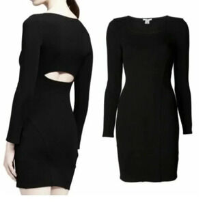 Helmut Lang Open Back Cutout Bodycon Black Long Sleeve Mini Dress Size Small